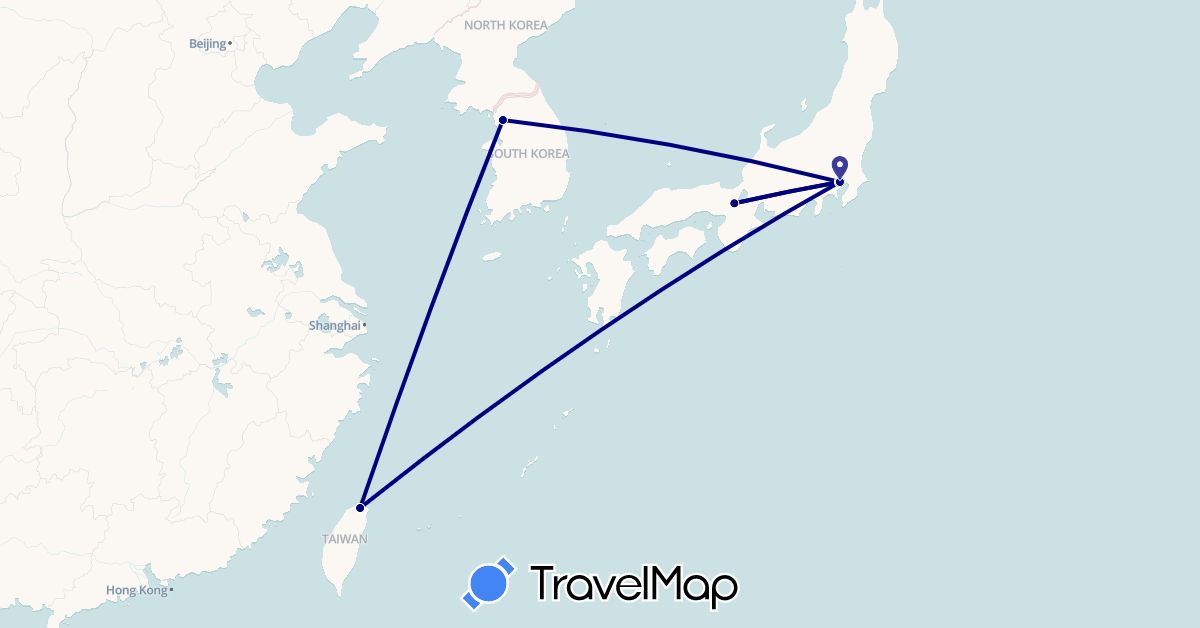 TravelMap itinerary: driving in Japan, South Korea, Taiwan (Asia)